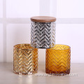 High Quality Embossed Wave Design Glass Candle Jar